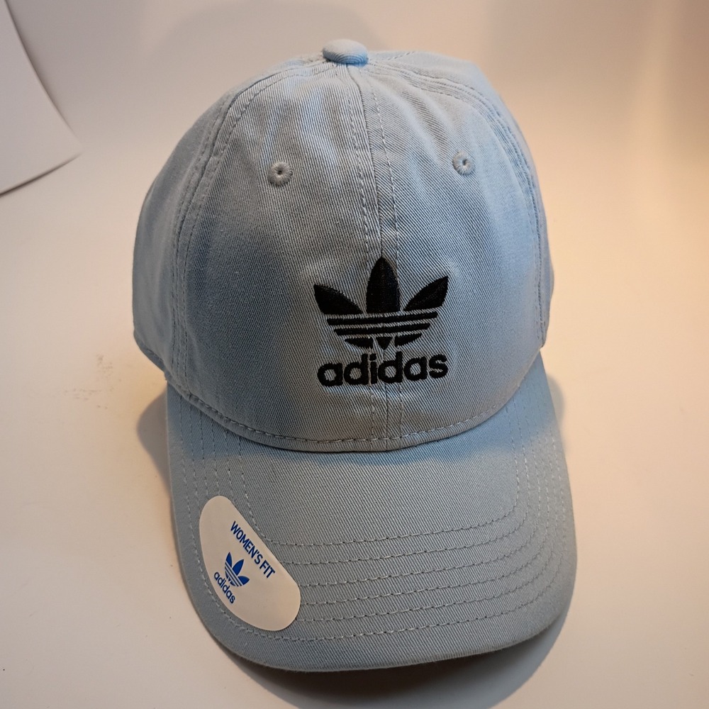 Adidas Originals Women Relaxed Strapback Hat Ice Blue Trefoil Logo BH7132 NEW